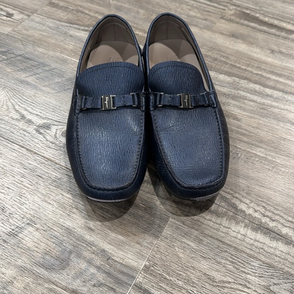 Salvatore Ferragamo Men’s Navy Blue Leather Loafers Slip On Shoes Moccasin Sz 12 main image 5